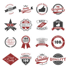 quality, guarantee emblems and labels.