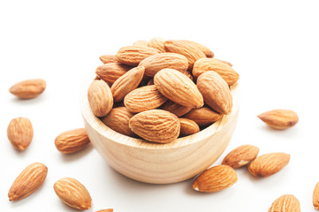 Almond snack fruit in wooden bowl