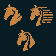 Set of horse head silhouettes.