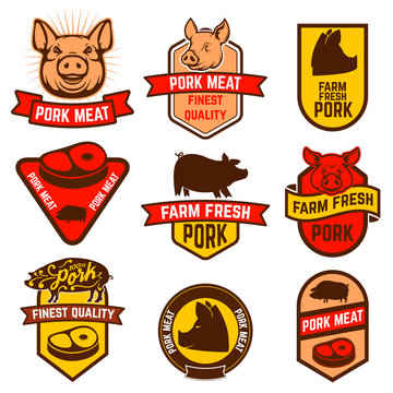 Pork meat, butcher shop labels.