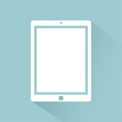Tablet computer icon with shadow Isolated on a green background flat style, vector illustration