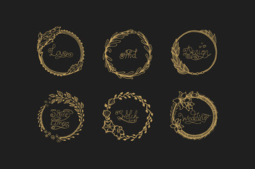 Wreath hand drawn. Vector template with flourishes ornament elements. Luxury design for invitation, brochure, restaurant, hotel, wedding, store, heraldic, jewelry fashion