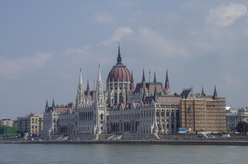 View of Danube River and Hungarian Parliament Building,  Budapest, Hungary