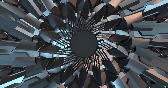 Iron transformer. Polygonal geometric surface. computer generated seamless loop abstract motion background. 4k