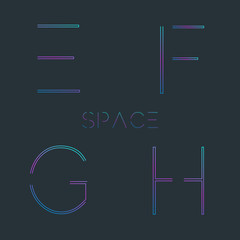 Alphabet with minimal design,E,F,G,H . Typographic alphabet in a set. Space alphabet