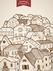 Engraving vintage hand drawn vector city architecture Sketch