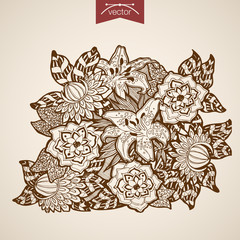 Engraving vintage hand drawn vector flower shop floristic Sketch