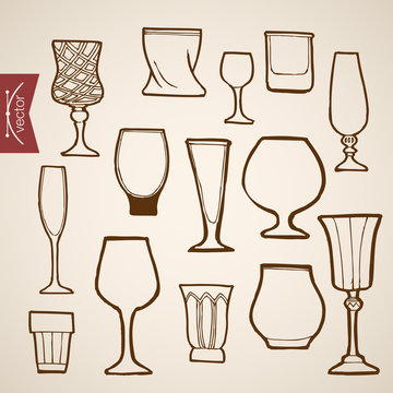 Engraving vintage hand drawn vector stemware Cognac wine Sketch