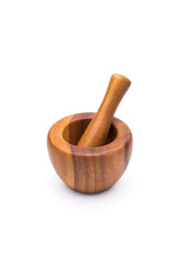 wooden mortar on a white background