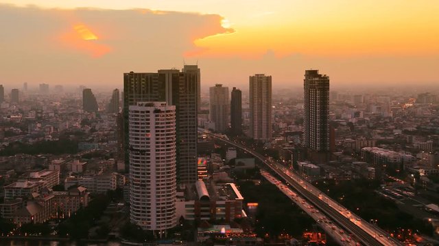 Bangkok City at evening time, Hotel and resident area in the capital of Thailand,Time lapse