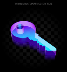 Safety icon: 3d neon glowing Key made of glass, EPS 10 vector.