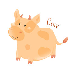 Cow isolated. Domestic pets. Sticker for kids. Child