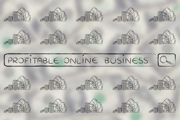 Fototapeta premium search bar with cash icons and search about profitable online bu