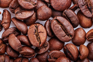 large grain of coffee on a white background isolated