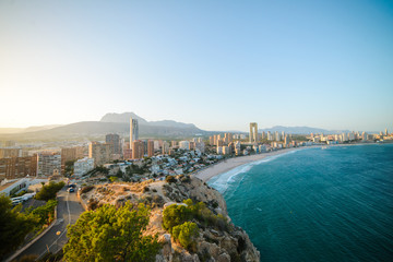 View of the coastline in Benidorm at sunset