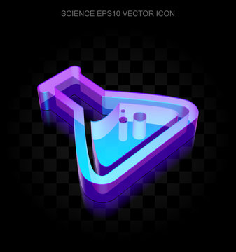 Science icon: 3d neon glowing Flask made of glass, EPS 10 vector.