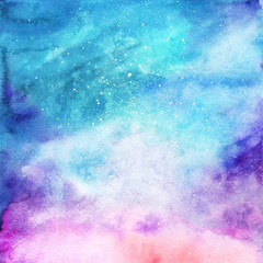 Fototapeta na wymiar Watercolor colorful starry space galaxy nebula background