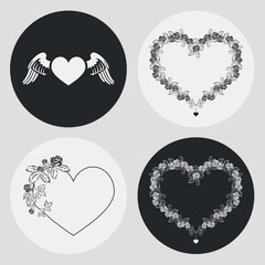 Set of  frames in shape of heart with floral ornament. Design element for banners, labels, prints, posters, web, presentation, invitations, weddings, greeting cards, albums. Vector clip art.