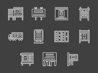 Outdoor advertising simple white line vector icons