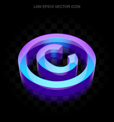 Law icon: 3d neon glowing Copyright made of glass, EPS 10 vector.