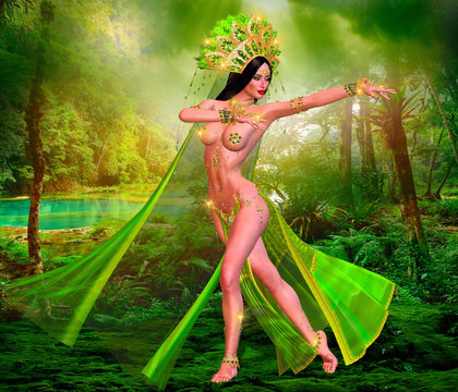 Abstract digital art of mysterious Indian or Asian fantasy woman. Perfect for themes on belly dancing, diversity, fantasy, mystery, culture and more. It is a 3d render