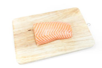 raw fish Salmon on wooden board on white background ,salmon steak
