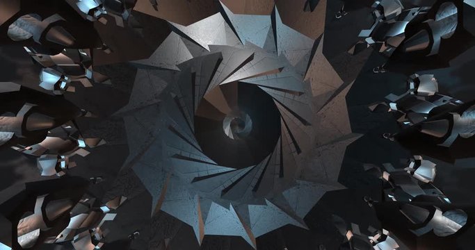 Iron transformer. Polygonal geometric surface. computer generated seamless loop abstract motion background. 4k