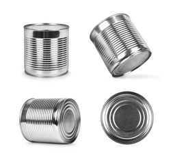 metal cans in different angles isolated on white background