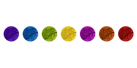 make-up set of crushed colorful powder eyeshadow powder on white background
