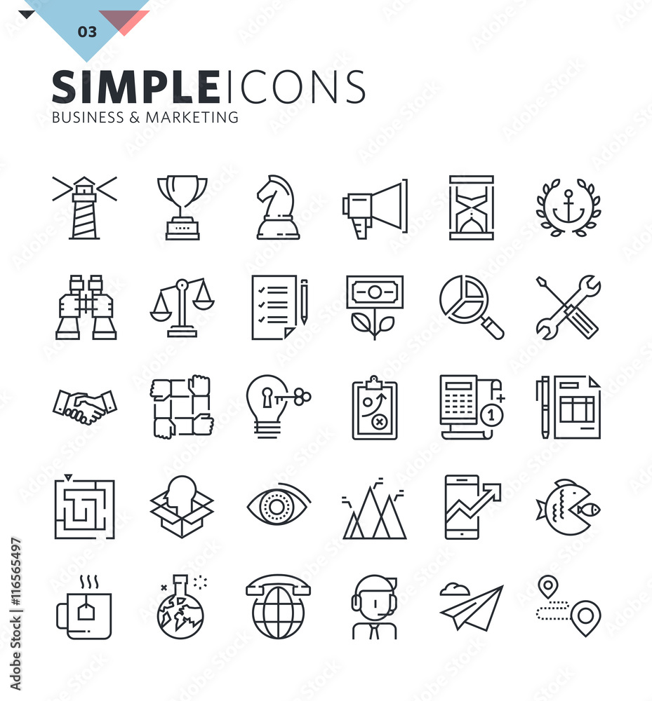 Poster modern thin line icons of business and marketing. premium quality outline symbol collection for web 