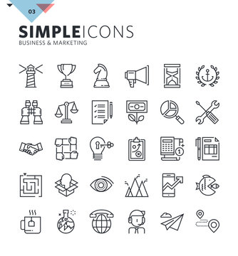 Modern thin line icons of business and marketing. Premium quality outline symbol collection for web design, mobile app, graphic design. Mono linear pictograms, infographics and web elements pack.