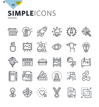 Modern thin line icons of design and art. Premium quality outline symbol collection for web and graphic design, mobile app. Mono linear pictograms, infographics and web elements pack.