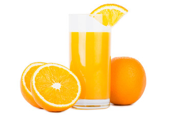 Orange juice glass with oranges