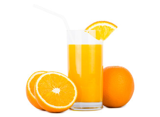 Orange juice glass with oranges