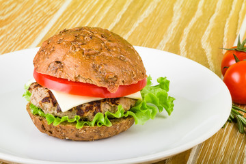 Burger on white plate