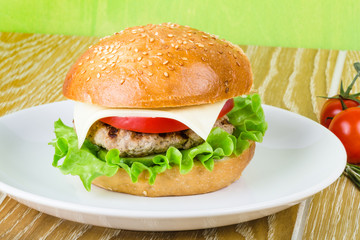 Burger on white plate