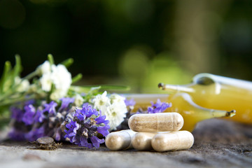 Obraz na płótnie Canvas natural medicine products on wooden background