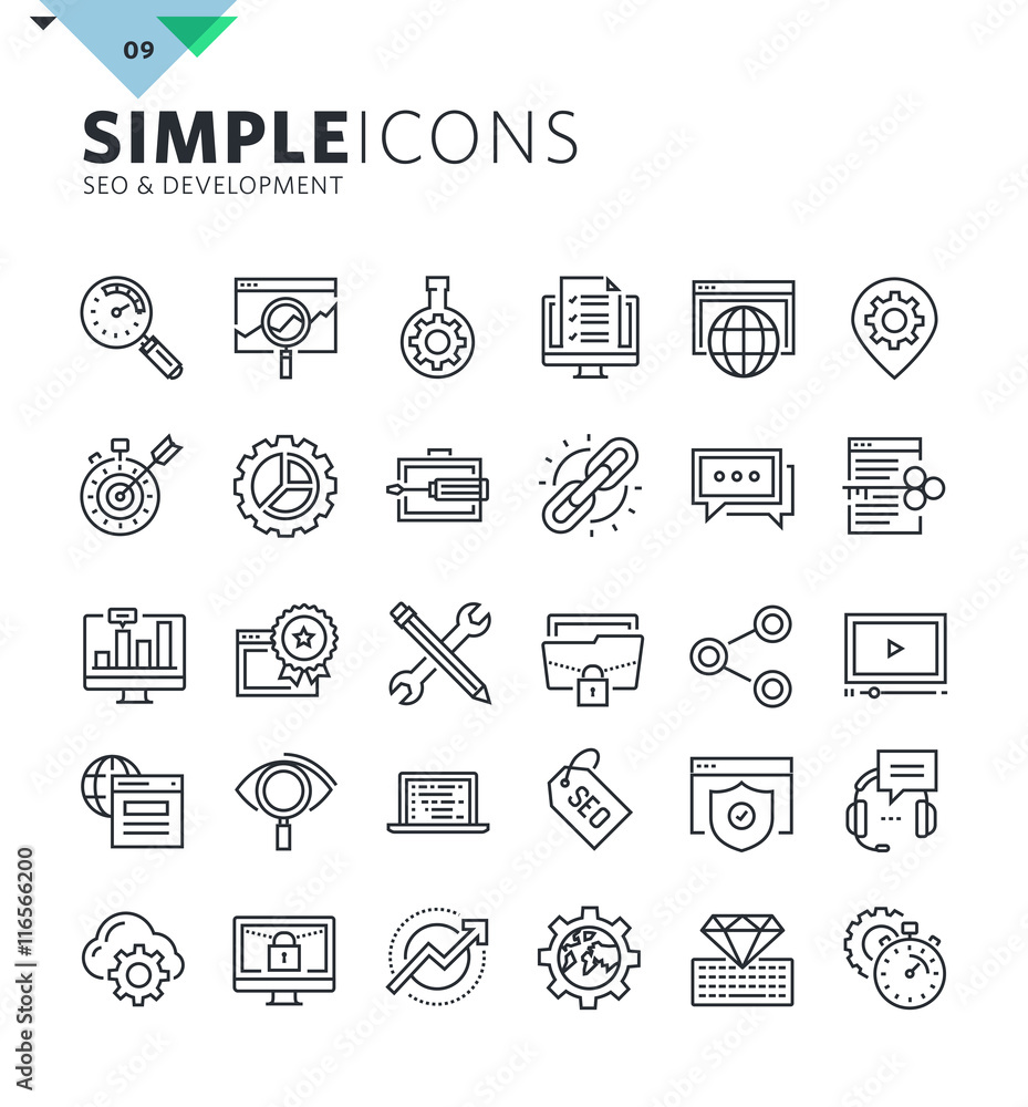 Poster modern thin line icons of seo and web development. premium quality outline symbol collection for web