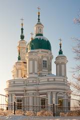 Fototapeta na wymiar The current Cathedral of St. Catherine. Kingisepp of Leningrad oblast, Russia snow winter