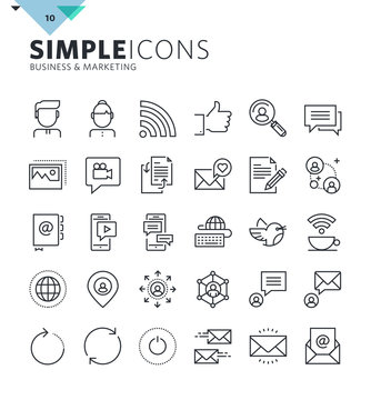 Modern thin line icons of social media and networking. Premium quality outline symbol collection for web and graphic design, mobile app. Mono linear pictograms, infographics and web elements pack.