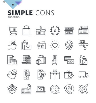 Modern thin line shopping web icons. Premium quality outline symbol collection for web and graphic design, mobile app. Mono linear pictograms, infographics and web elements pack.