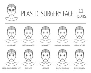 Set of line plastic surgery face icons. Flat design. Vector