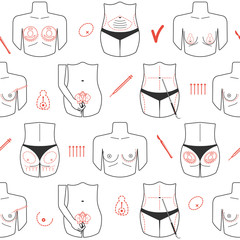 Seamless pattern of body plastic surgery with line icons. Flat design. Vector - obrazy, fototapety, plakaty