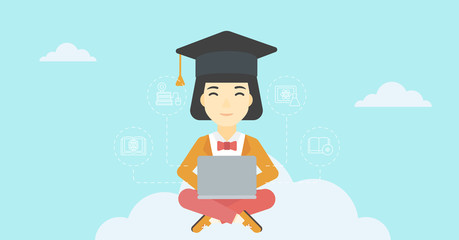 Graduate sitting on cloud vector illustration.
