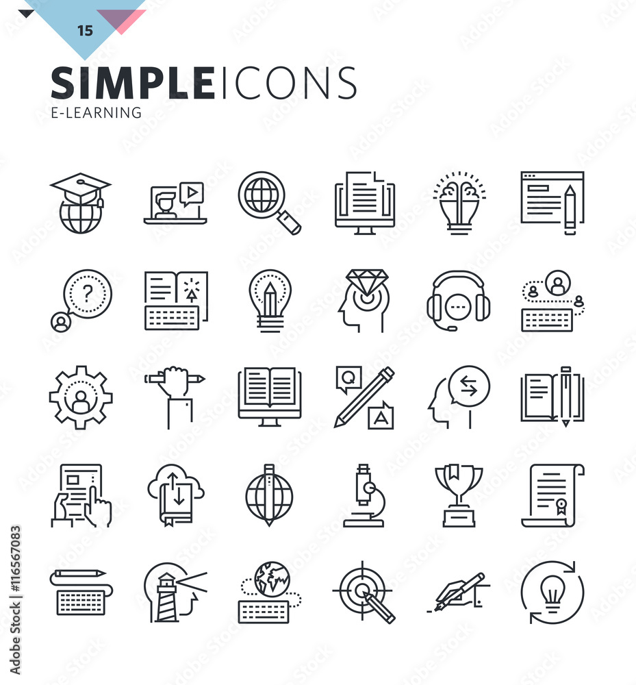 Poster modern thin line icons of online education and e-learning. premium quality outline symbol collection