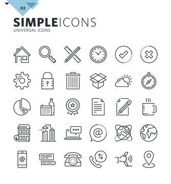 Modern thin line universal web icons. Premium quality outline symbol collection for web and graphic design, mobile app. Mono linear pictograms, infographics and web elements pack.