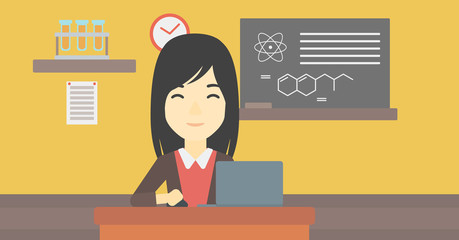 Student working on laptop vector illustration.