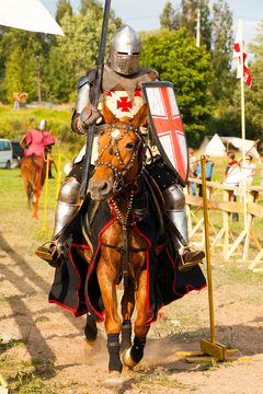 VYBORG, RUSSIA: Tournament during the medieval festival. Festival is taking place every year in Vyborg, Russia.