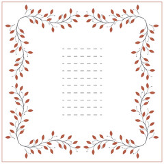Square frame with red leaves isolated on white background