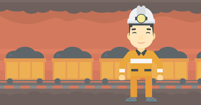 Confident miner in hardhat vector illustration.